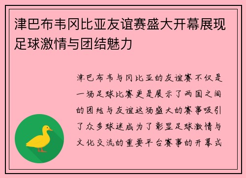津巴布韦冈比亚友谊赛盛大开幕展现足球激情与团结魅力
