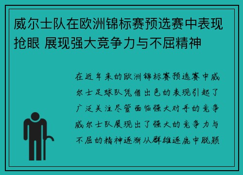 威尔士队在欧洲锦标赛预选赛中表现抢眼 展现强大竞争力与不屈精神