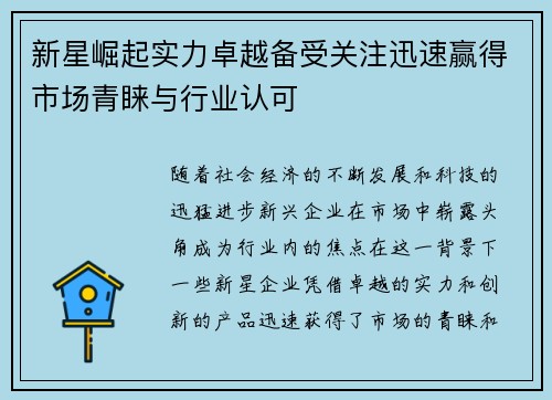 新星崛起实力卓越备受关注迅速赢得市场青睐与行业认可