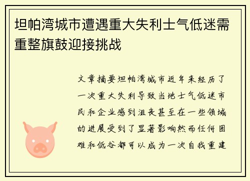 坦帕湾城市遭遇重大失利士气低迷需重整旗鼓迎接挑战