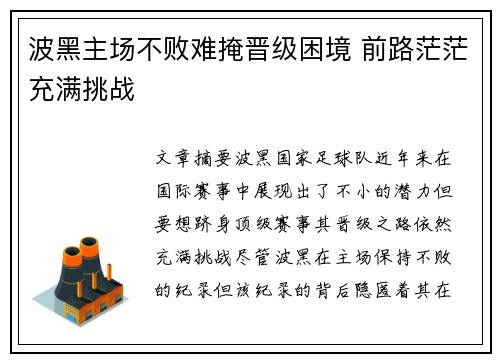 波黑主场不败难掩晋级困境 前路茫茫充满挑战
